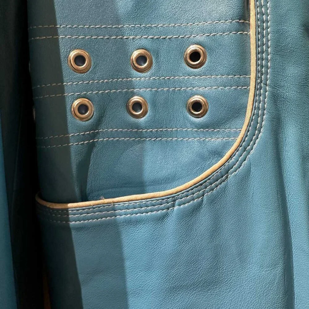 Perfect Grommeted Blue Leather Guillaume Jacket - Size 2X - Picture 6 of 14